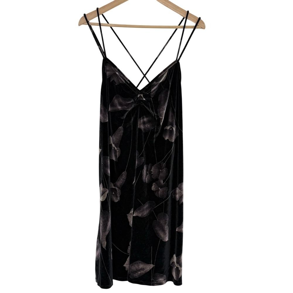AVENUE Women Plus Size 14/16 Black Velvet‎ Floral Print Cami Slip Dress Goth